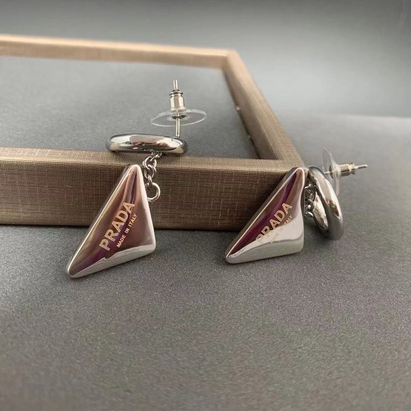 Alternative view of Prada Style Triangle Charm Hoop Earrings