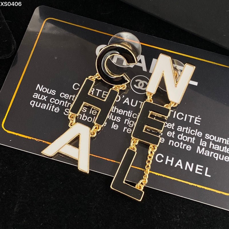 Chanel CHANEL Letter Two-Tone Enamel Drop Earrings