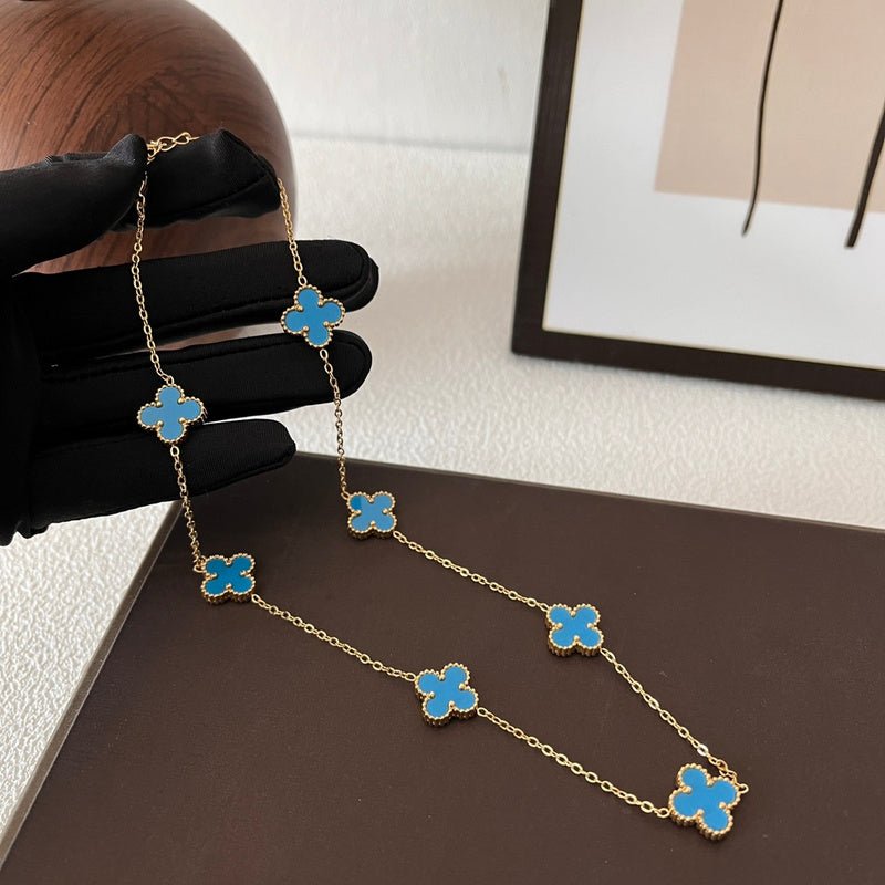 VCA 7 Motifs Turquoise 316L Steel Clover Necklace