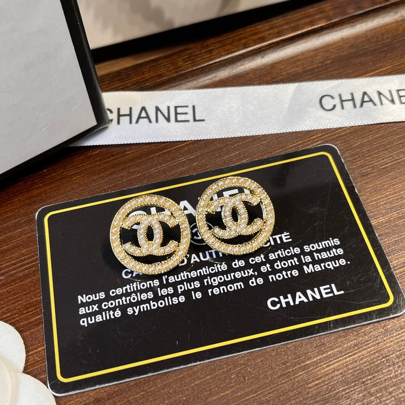 Chanel Crystal Ring Double C Stud Earrings