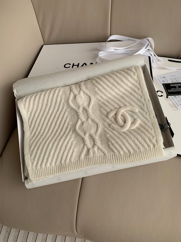CHANEL Cable Knit Solid Color Scarf Pair - Image 11