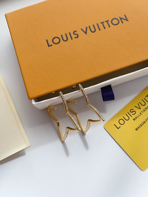 LV Hollow Star Full Crystal Earrings Two-Tone - Image 4