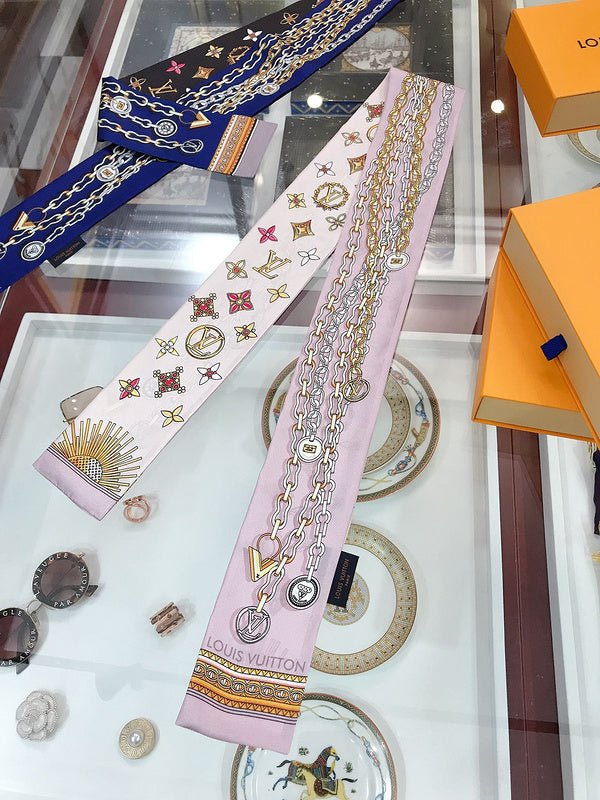 LV Pastel Pink Chain & Gem Monogram Scarf - Image 9