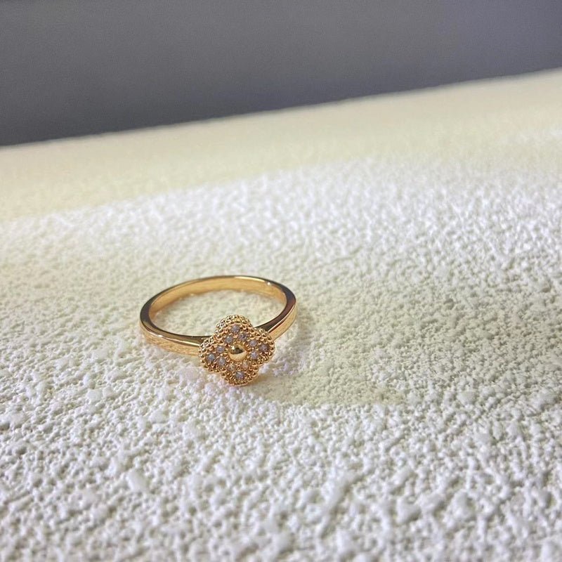 Mini Full Paved Zircon Clover Dainty Ring - Image 4