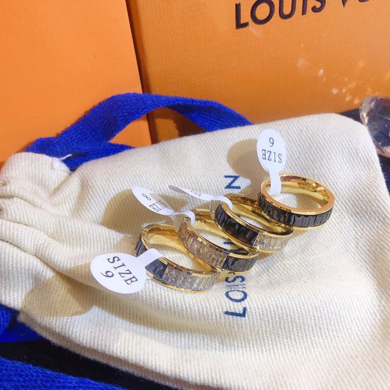 LV Gold Border Dark Enamel Full Wide Logo Ring - Image 3