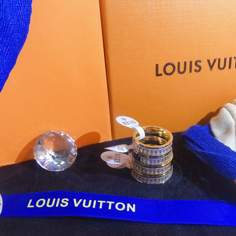 LV Gold Border Dark Enamel Full Wide Logo Ring - Image 4