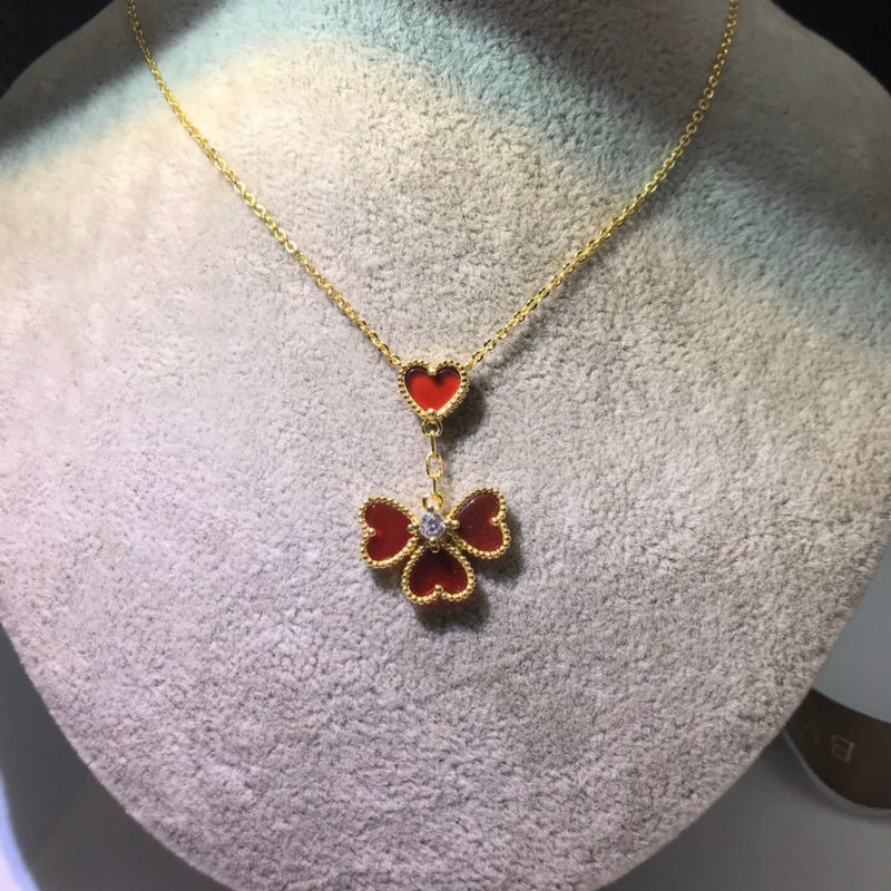 Four Heart Enamel Clover Women Necklace - Image 5