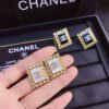 Chanel Twisted Border Square Double C Stud Earrings