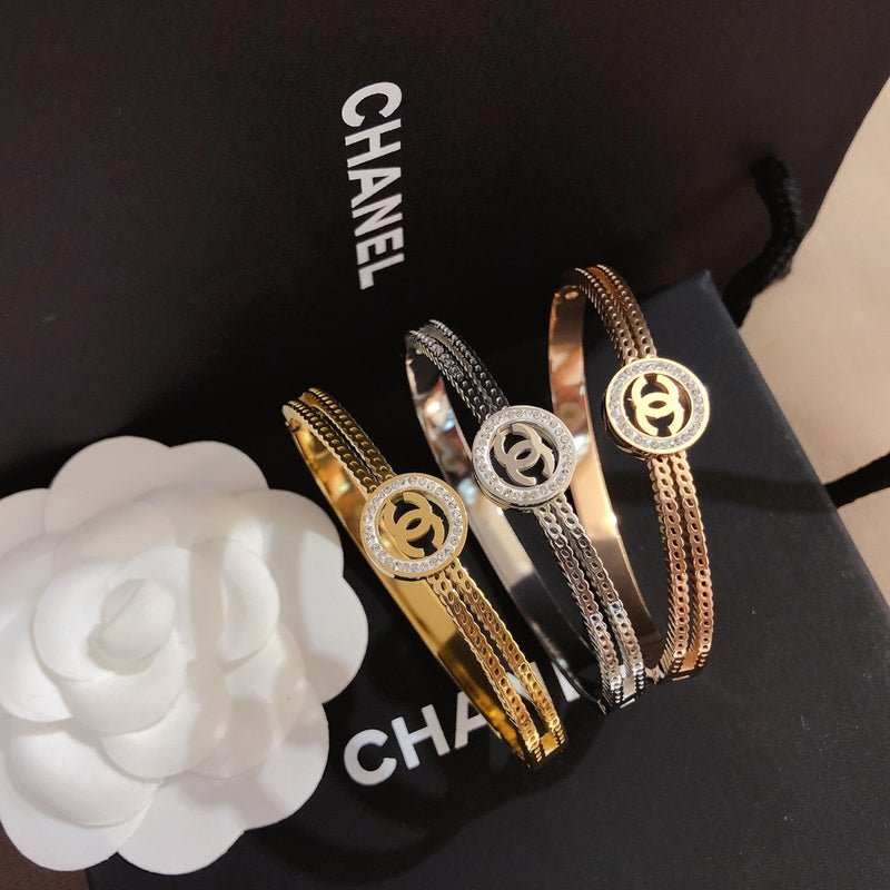 Chanel Triple Band Crystal Logo Bangle