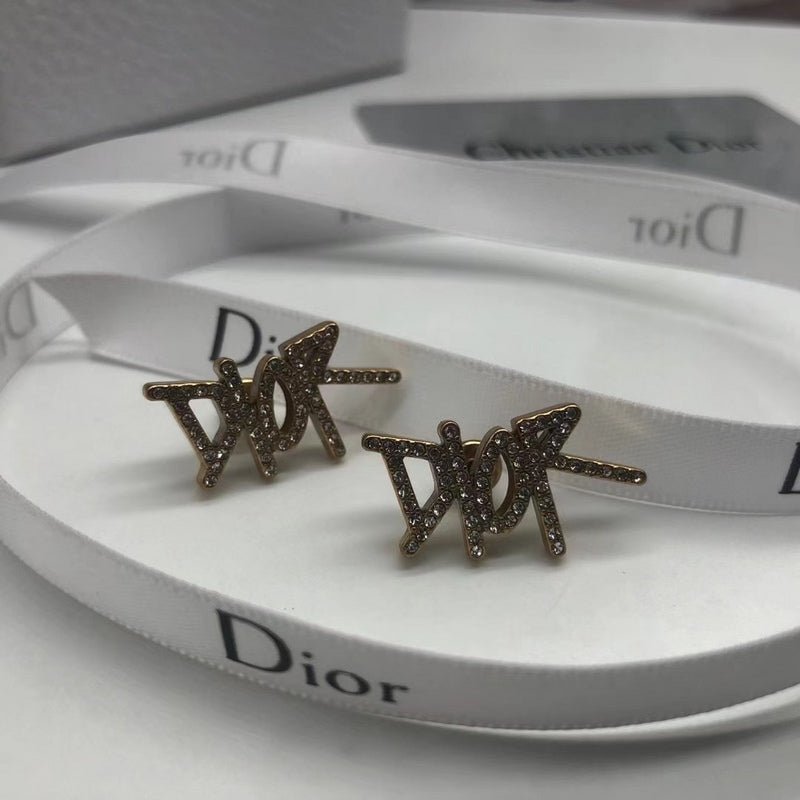 Dior Full Pave Crystal Slanted DIOR Script Earrings - Image 3