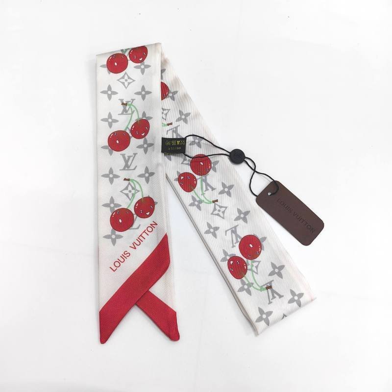 LV Cherry Print Monogram Pattern Twilly Scarf - Image 9
