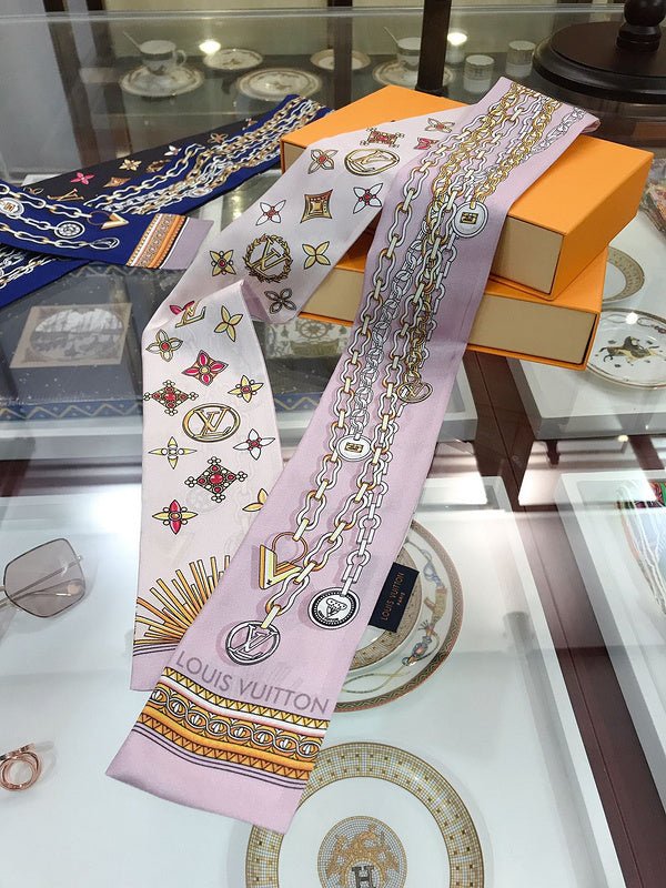 LV Pastel Pink Chain & Gem Monogram Scarf - Image 3