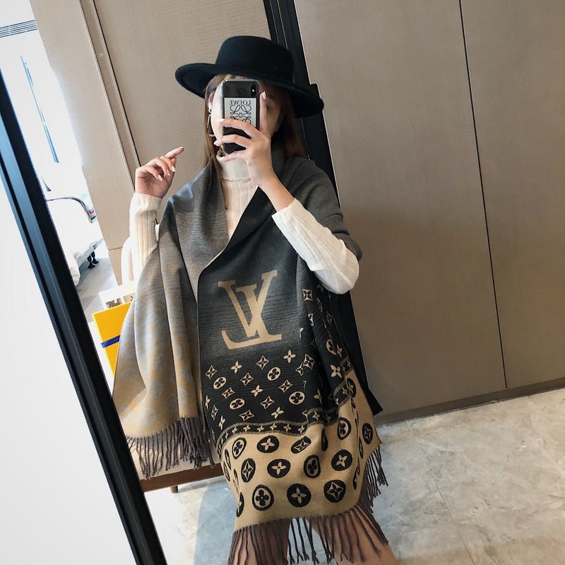 LV Black Gradient Monogram Fringed Shawl - Image 17