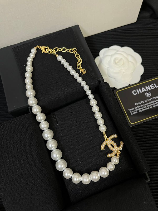 Alternative view of Chanel Gold Graduated Pearl Crystal CC Choker Necklace
