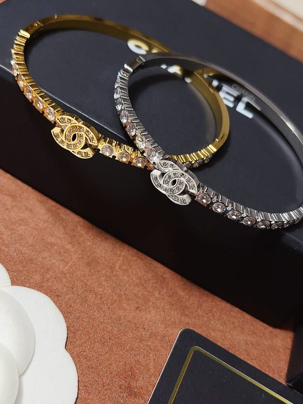 Alternative view of CHANEL Rose Rhinestone CC Stackable Bangle Pair