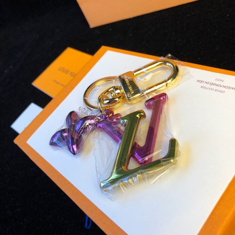LV Iridescent Heart Ornament Logo Keychain