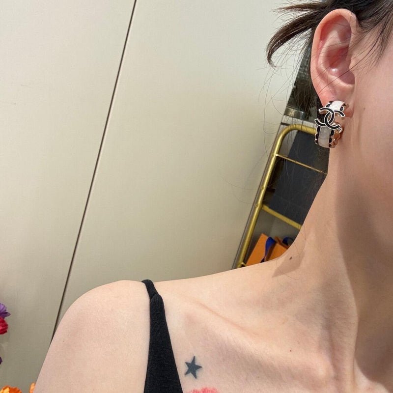Alternative view of CHANEL Two-Tone Ruffled Edge CC Hoop Earrings