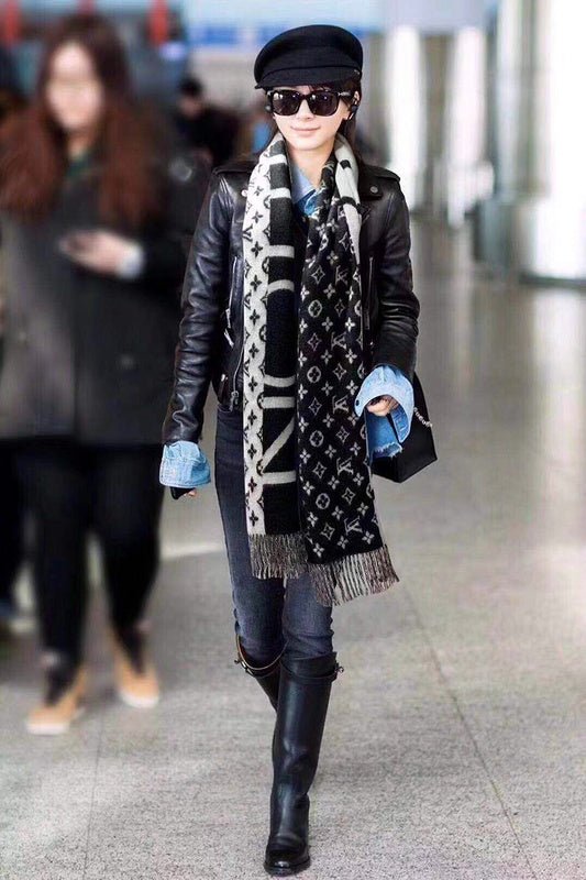LV Black White Split Logo Monogram Shawl - Image 7