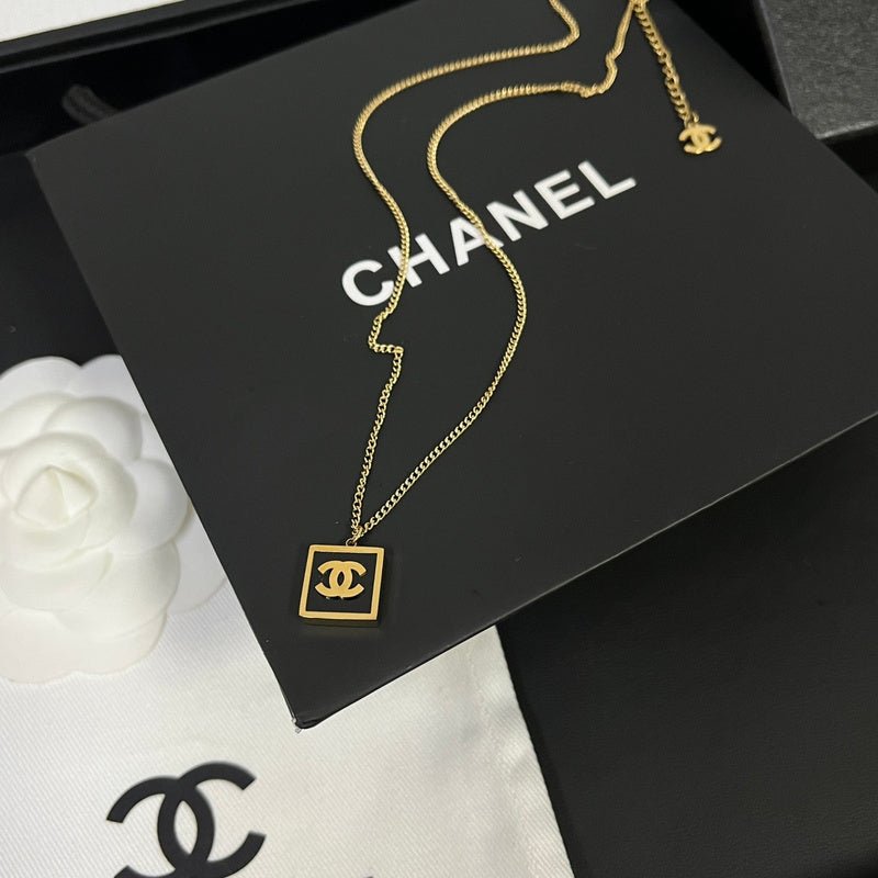 Chanel Square Enamel Frame Double C Necklace