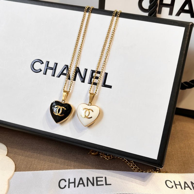 Chanel Gold Enamel Heart CC Pendant Necklaces