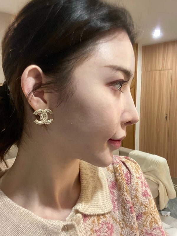 Alternative view of Chanel Full Paved Rhinestone Double C Flat Earrings