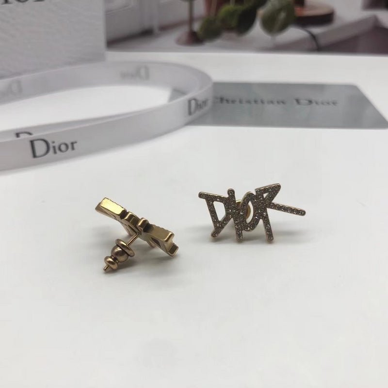 Dior Full Pave Crystal Slanted DIOR Script Earrings - Image 4