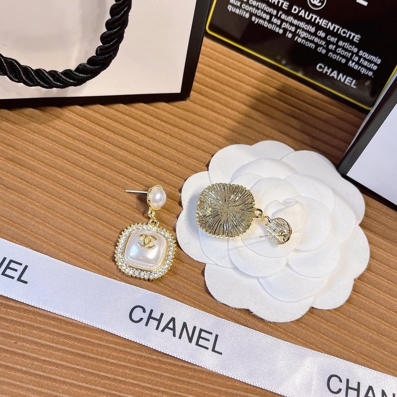 Chanel Pearl Square Crystal Border Drop Earrings - Image 7
