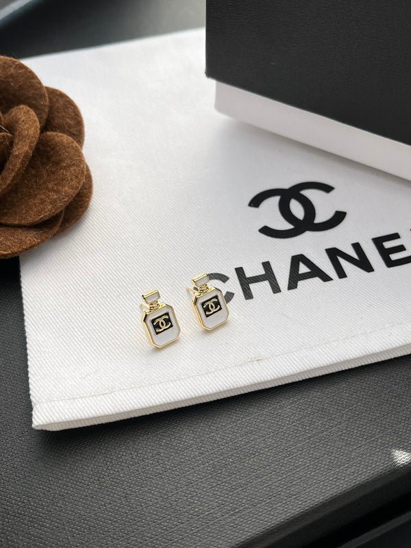 Alternative view of CHANEL White Enamel Perfume Bottle CC Stud Earrings