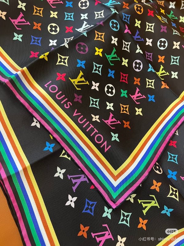 LV Multicolor Monogram Square Silk Scarf - Image 12