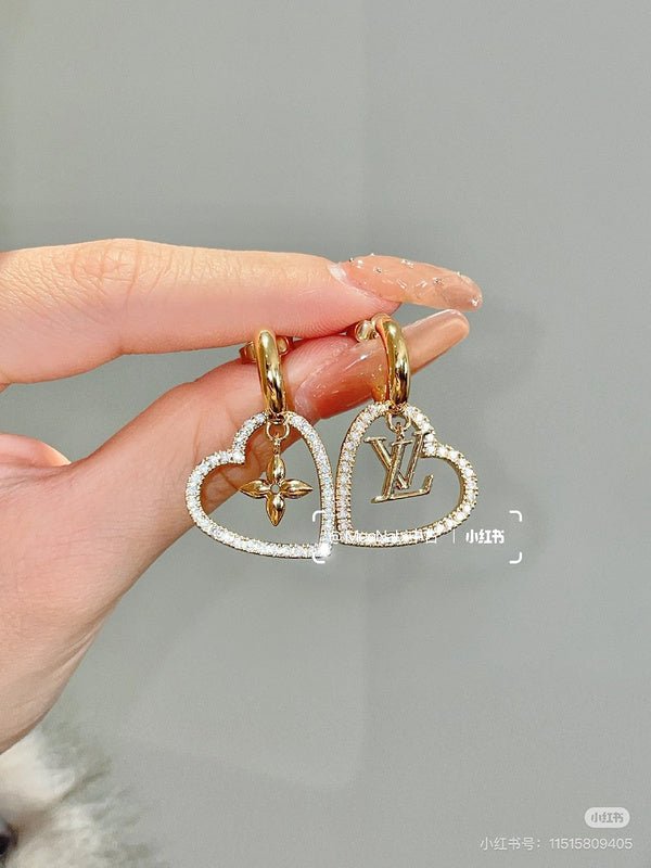 LV High Gloss Pave Zircon Heart Clover Hoop - Image 3