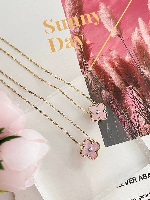 Alternative view of Pink MOP Single Clover Diamond Necklace