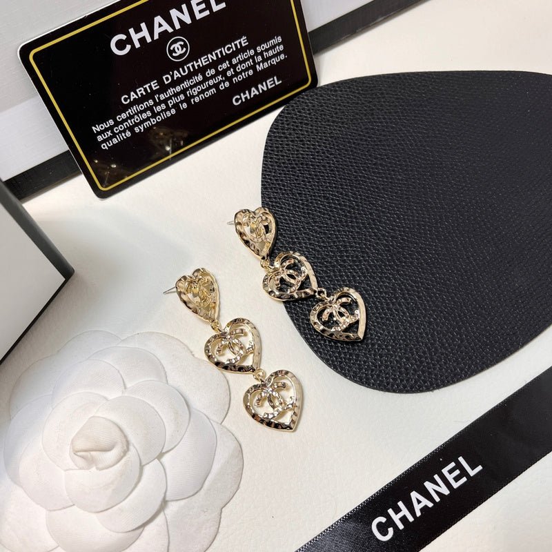 Alternative view of CHANEL Hollow Crystal Layered Heart CC Drop Earrings
