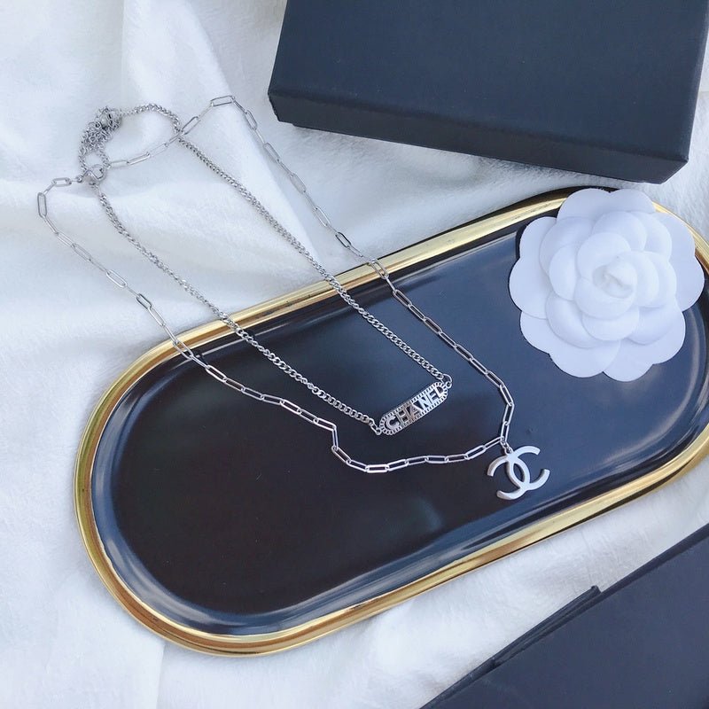 Chanel Silver Dual-Layer Logo Bar CC Necklace - Image 7