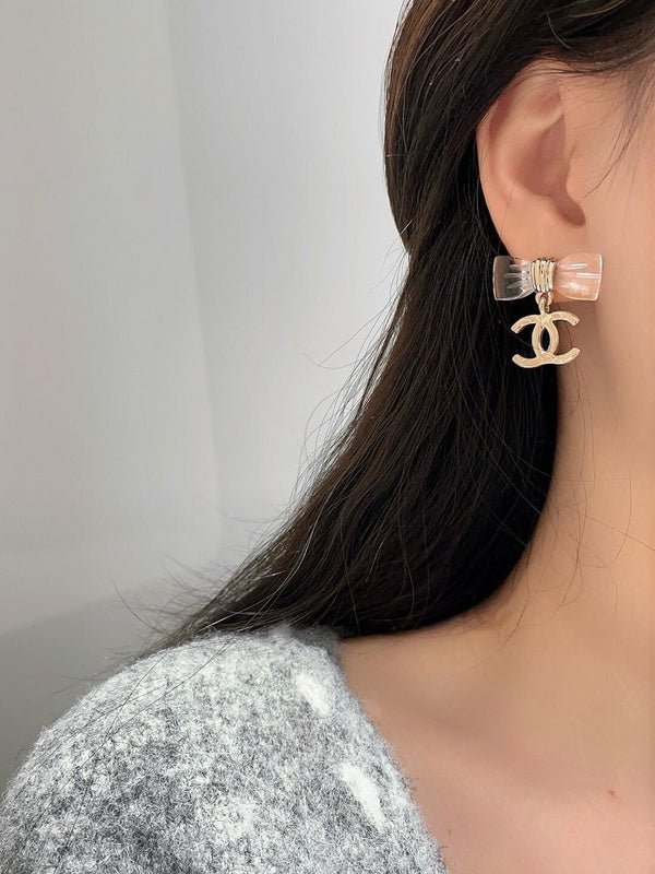 Chanel Resin Bow Silver Logo Earrings - Image 5