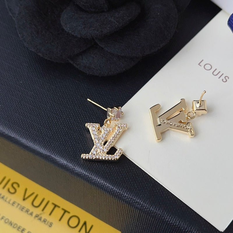 LV Crystal Logo Drop Earrings - Image 4