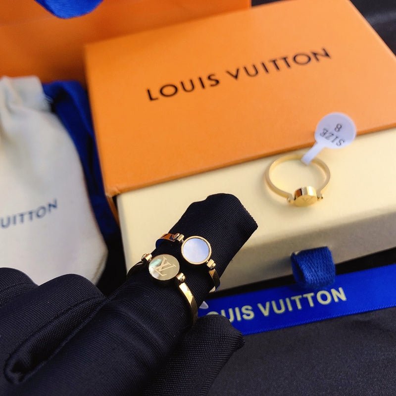LV Polished Gold Stone Inlaid Adjustable Ring - Image 5