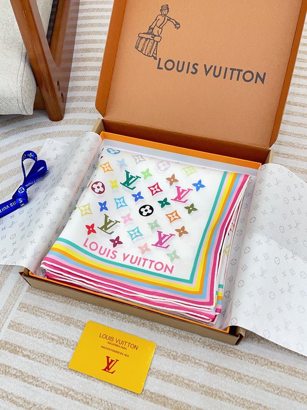 LV Multicolor Monogram Square Silk Scarf - Image 8
