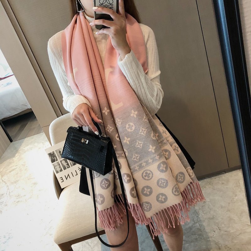LV Black Gradient Monogram Fringed Shawl - Image 14