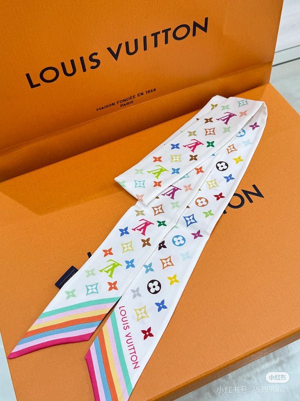 LV Multicolor Monogram Twilly Print Base Scarf - Image 11