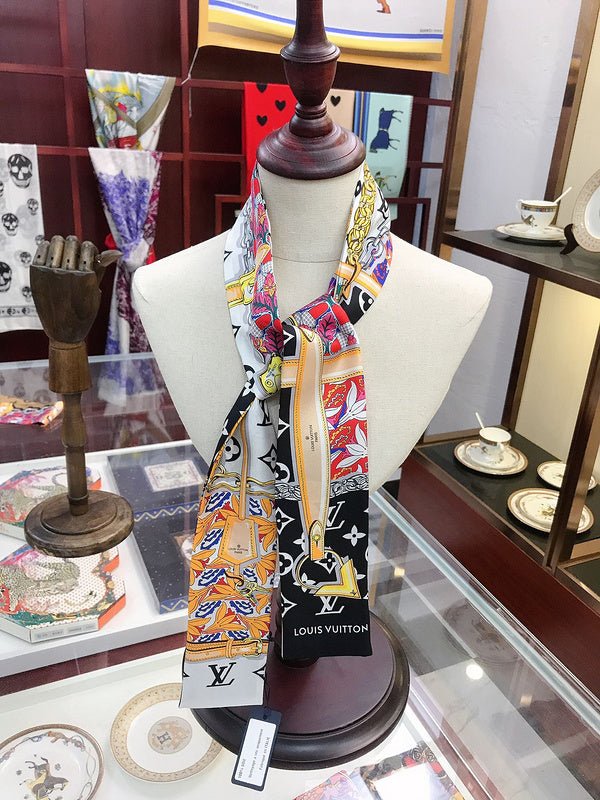 LV Ornate Multicolor Hardware Print Twilly Scarf - Image 17