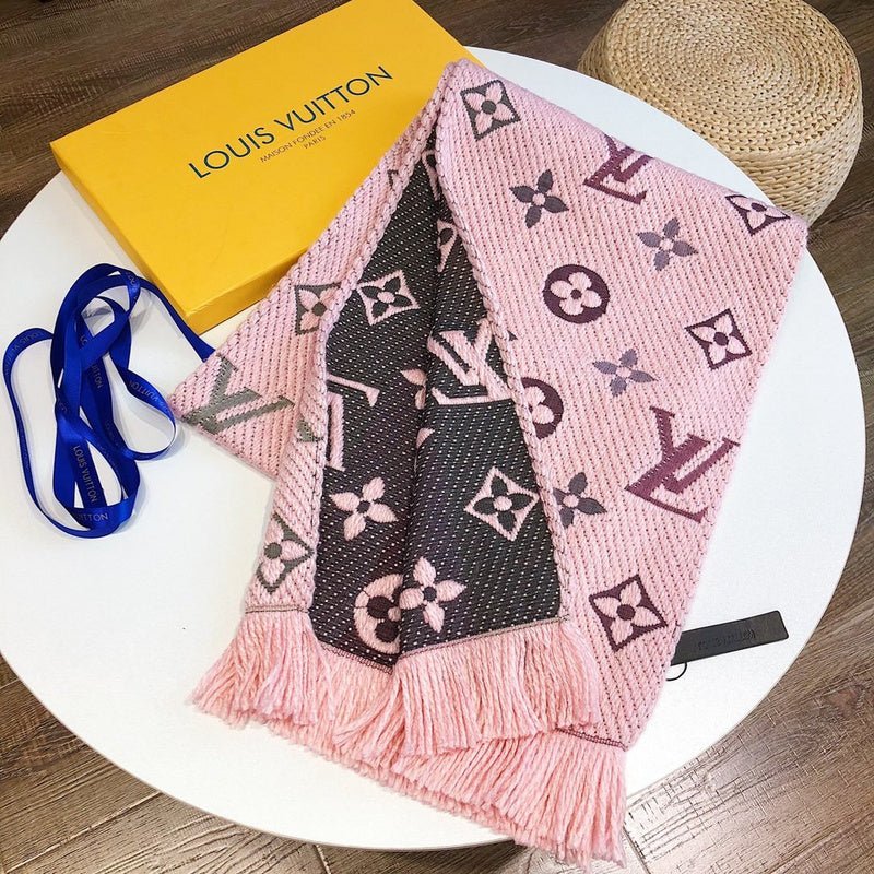 LV Four-Color Textured Knit Monogram Fringed Scarf - Image 16