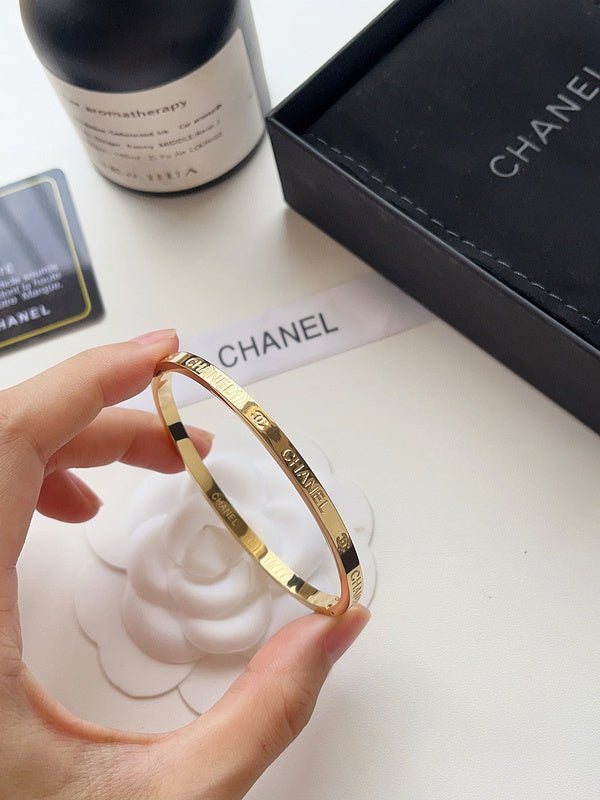 Alternative view of Chanel Engraved Slim Gold Bangle