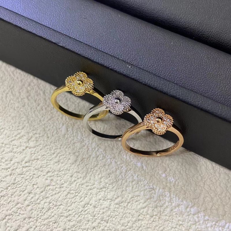 Mini Full Paved Zircon Clover Dainty Ring - Image 8