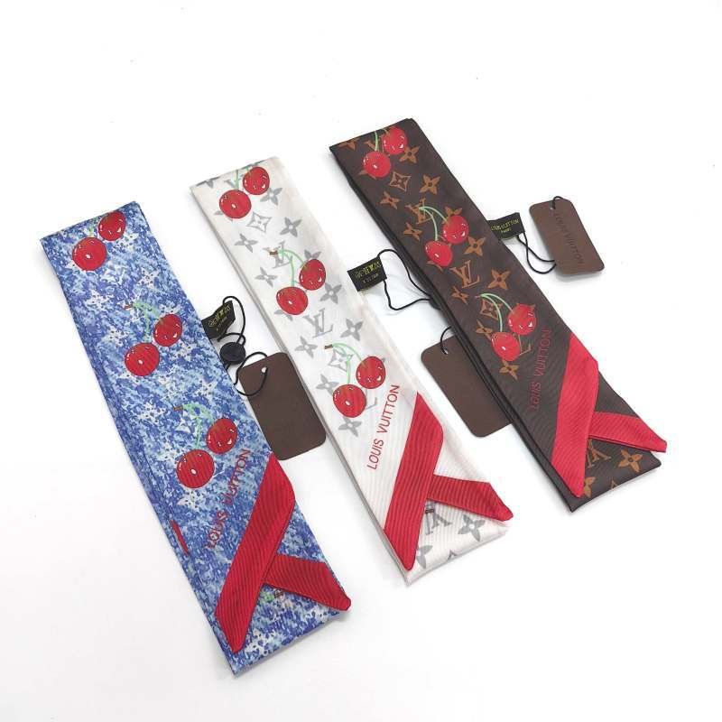 LV Cherry Print Monogram Pattern Twilly Scarf - Image 5