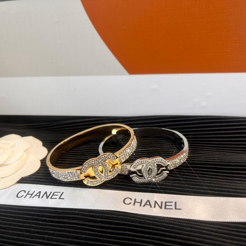 Alternative view of CHANEL Two-Tone Full Crystal CC Bangle Pair