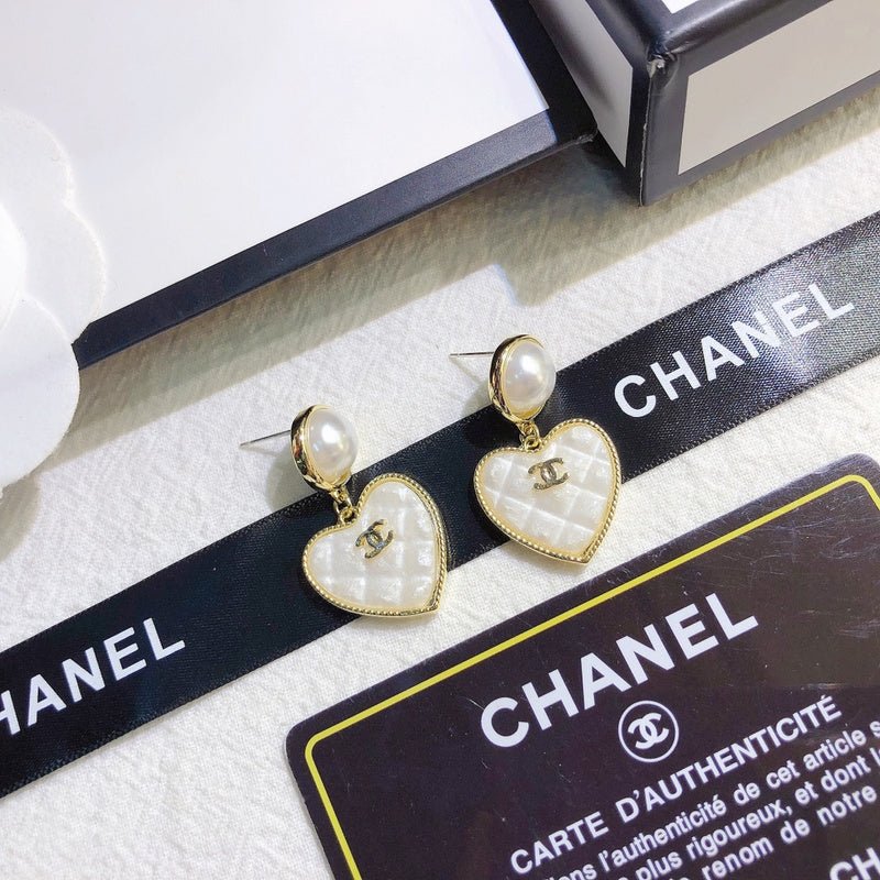 Chanel Pearl Quilted Heart Drop Earrings - Image 4