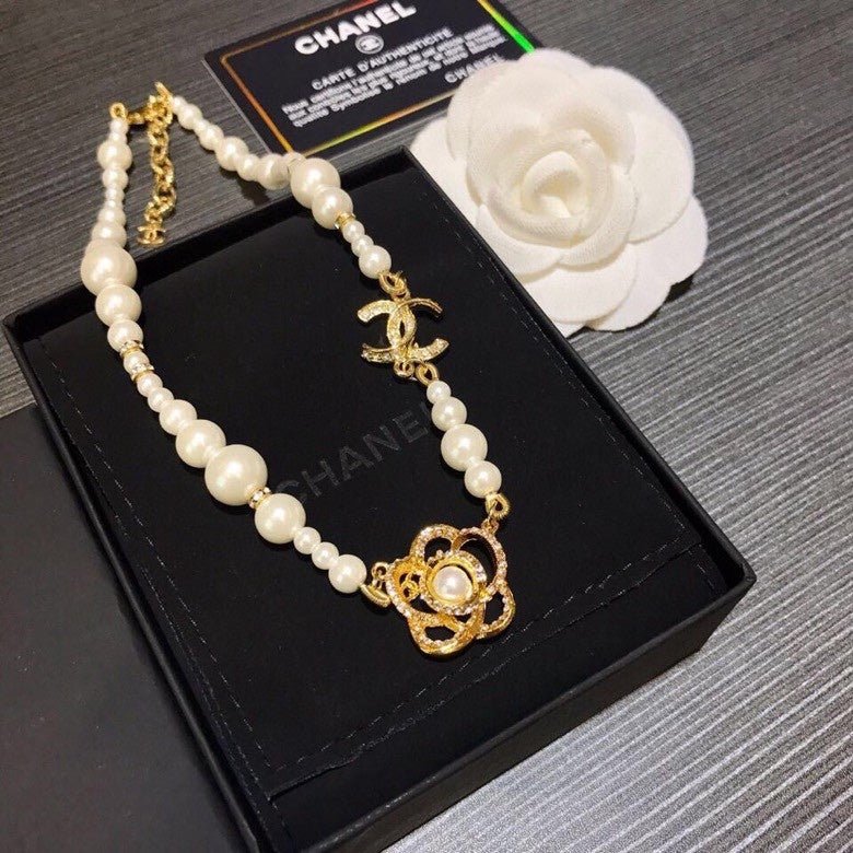 Alternative view of Chanel Pearl Camellia CC Gold Necklace