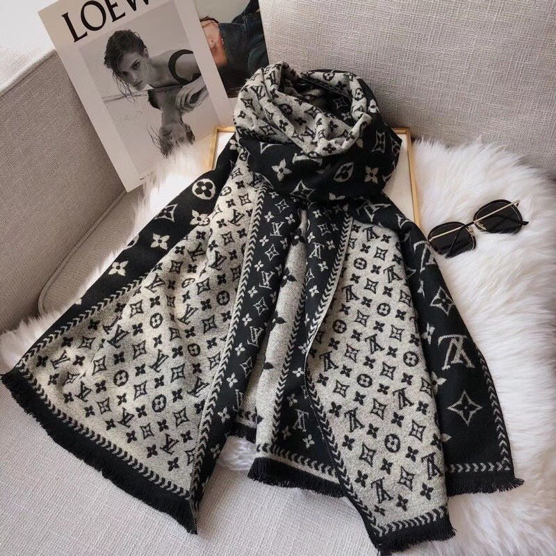 LV Black White Reversible Design Monogram Shawl