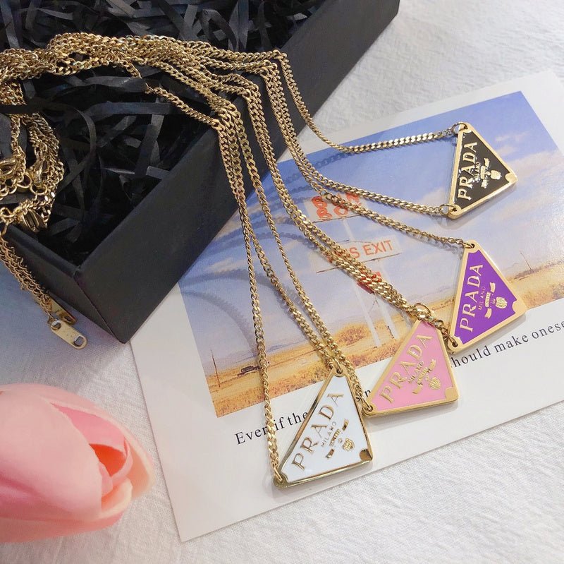Prada Style Enamel Triangle Necklace - Image 4