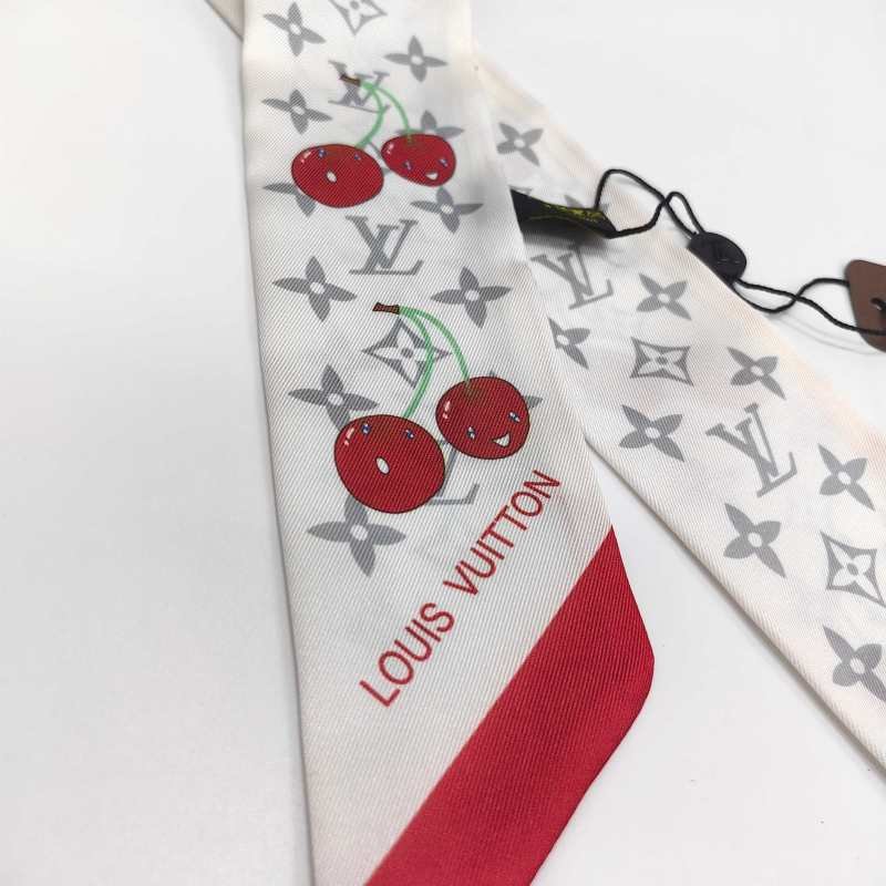 LV Cherry Print Monogram Pattern Twilly Scarf - Image 6